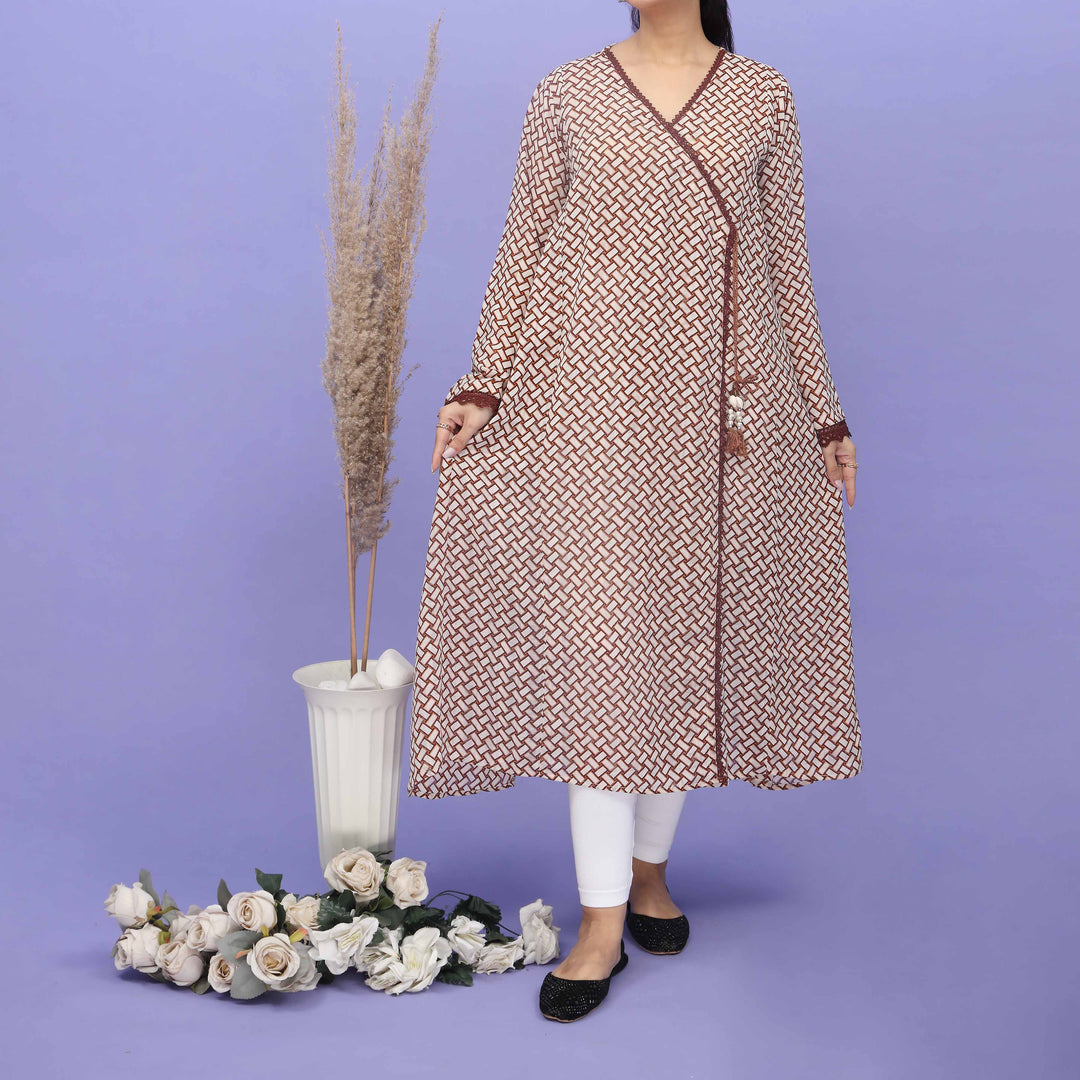 Cream Printed Georgette Shirt  PW4180