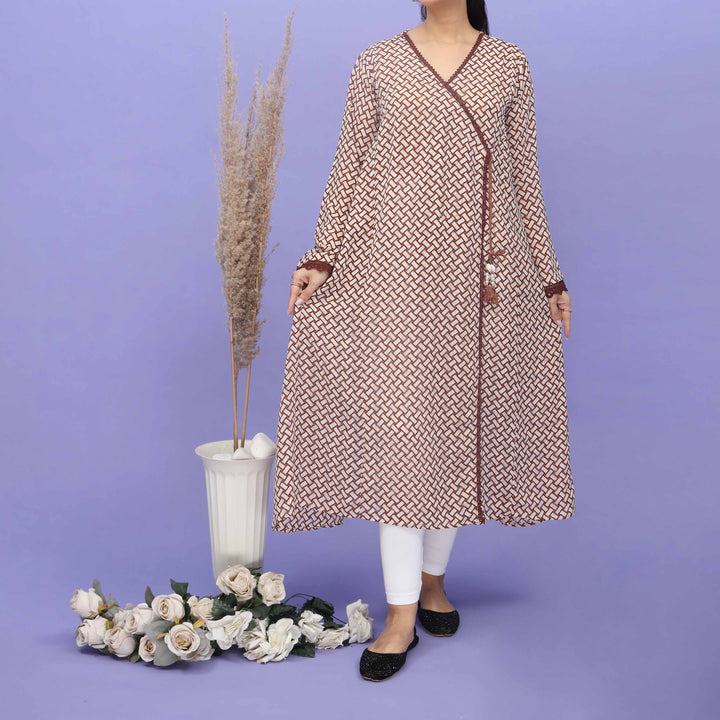 Cream Printed Georgette Shirt  PW4180