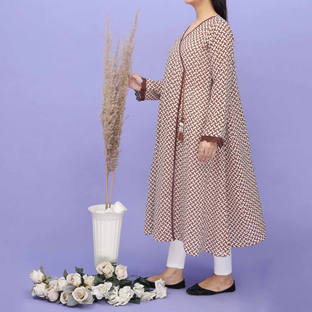 Cream Printed Georgette Shirt  PW4180