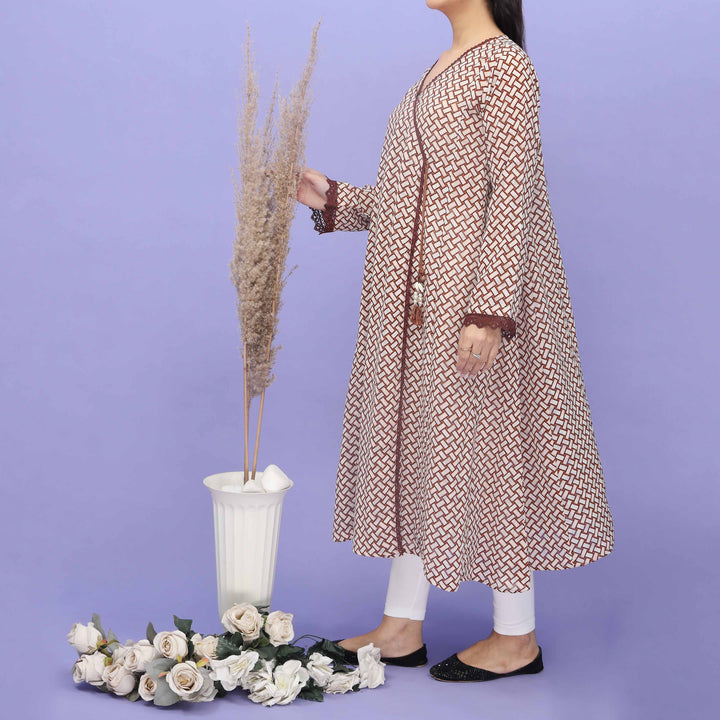 Cream Printed Georgette Shirt  PW4180