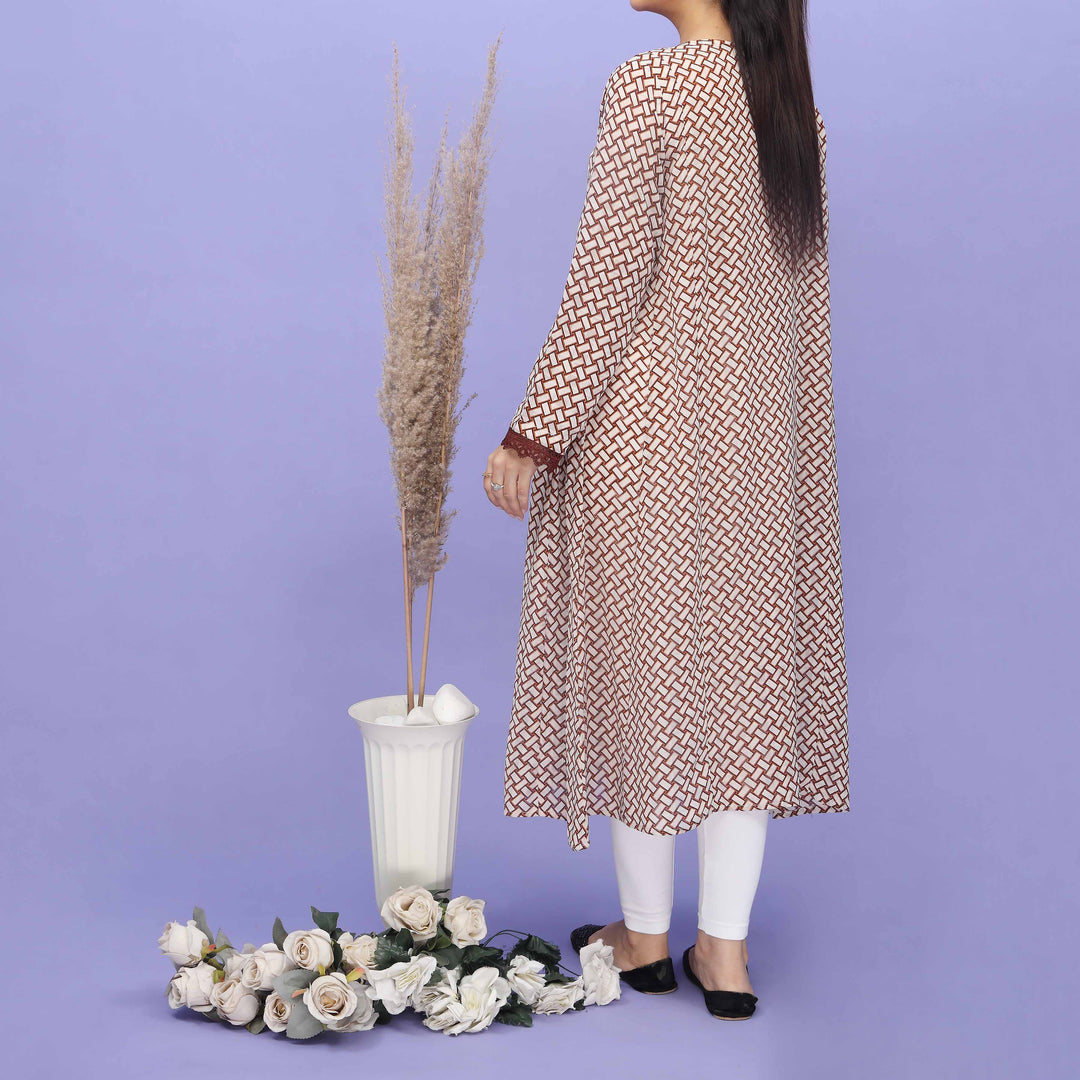 Cream Printed Georgette Shirt  PW4180