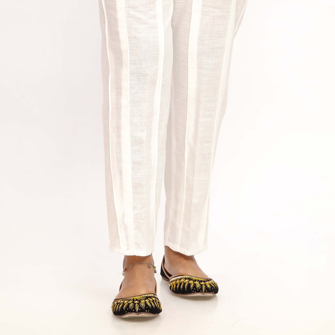 White Straight Fit Khaddar Embellished Trouser PW4502