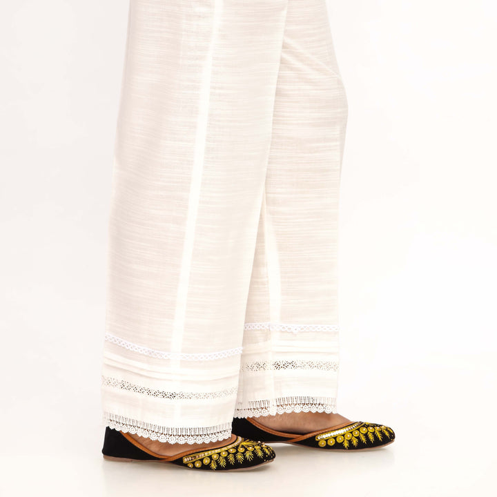 White Straight Fit Khaddar Embellished Trouser PW4504