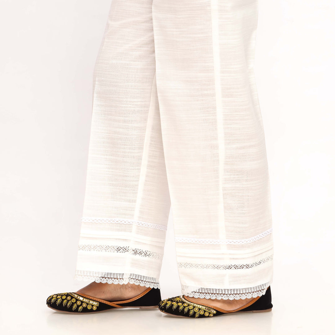 White Straight Fit Khaddar Embellished Trouser PW4504