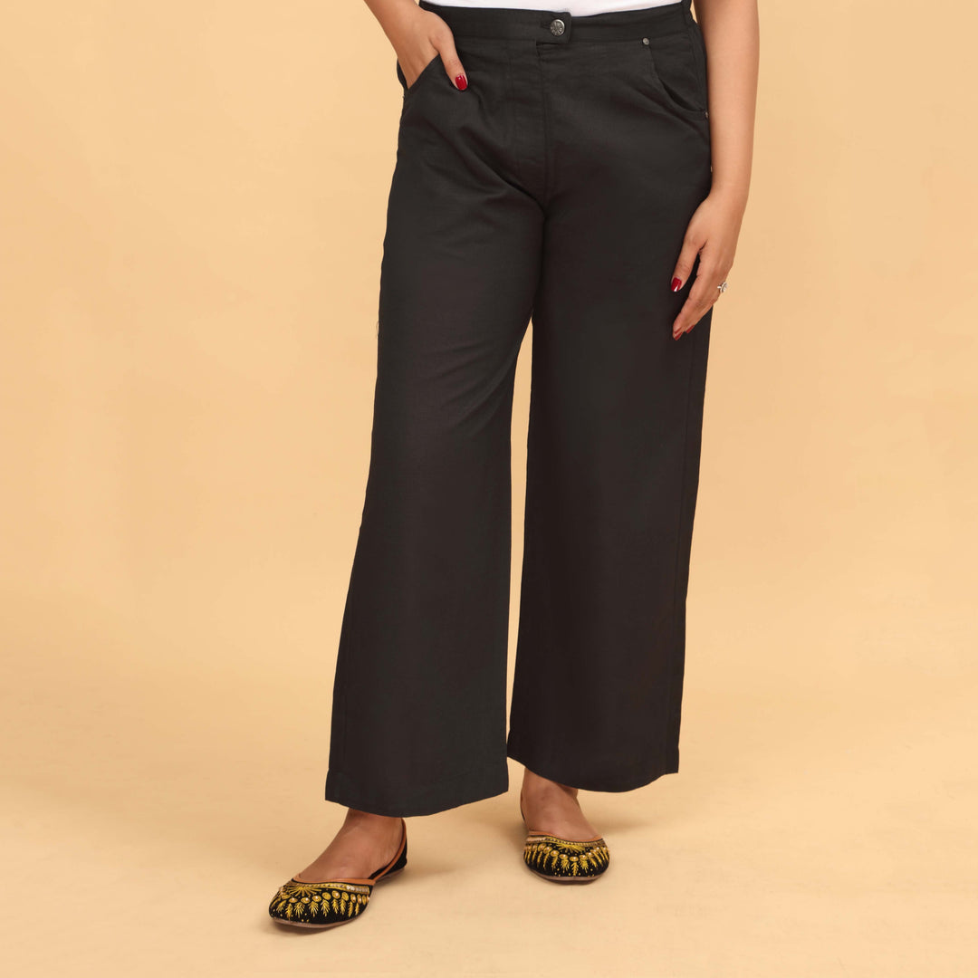 Black Straight Fit Plain Trouser PW4510