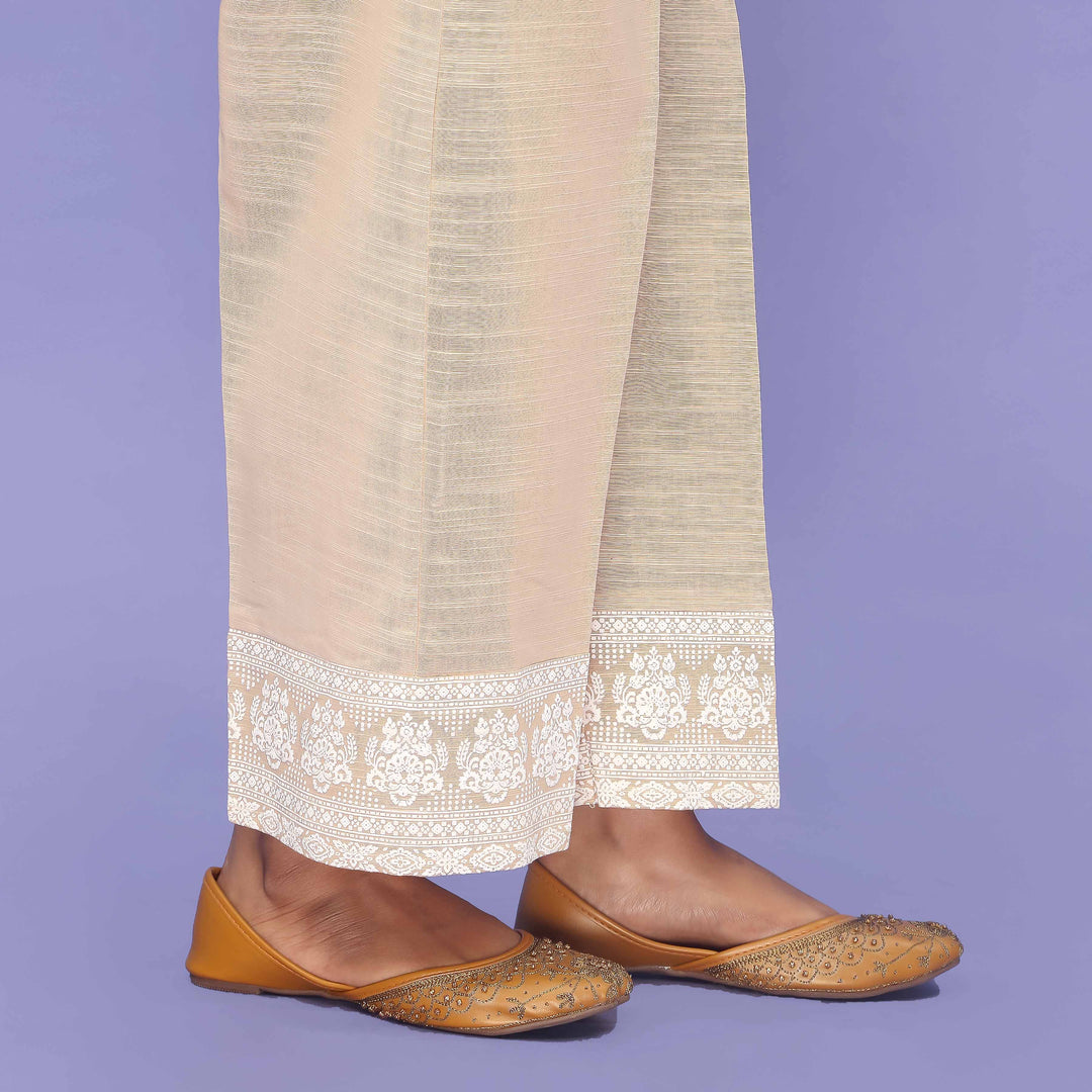 Beige Striaght Fit Cambric Trouser PW4519