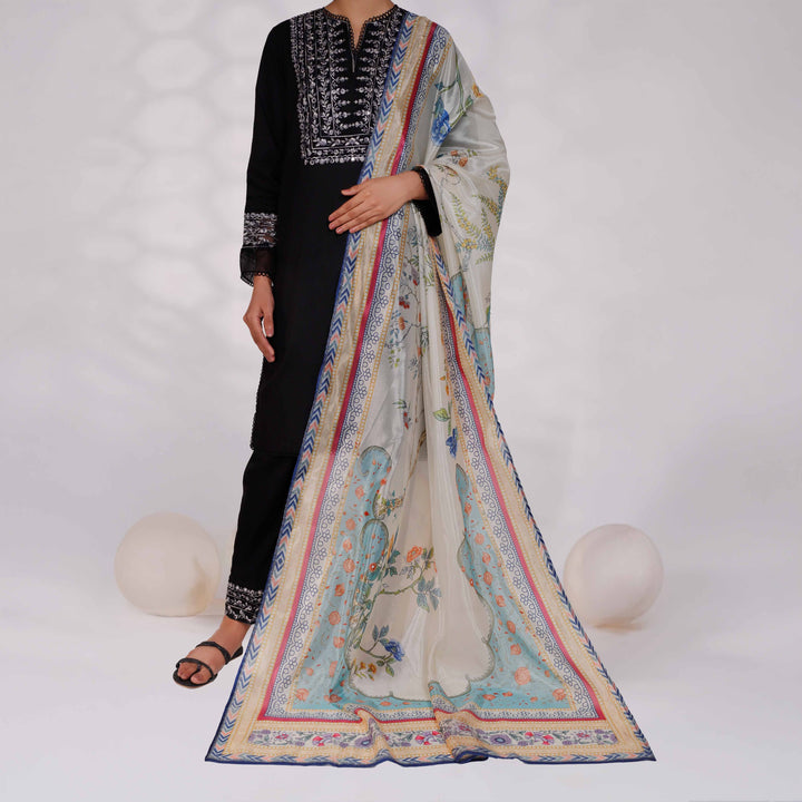 Cream Digital Printed Organza Dupatta PW4786