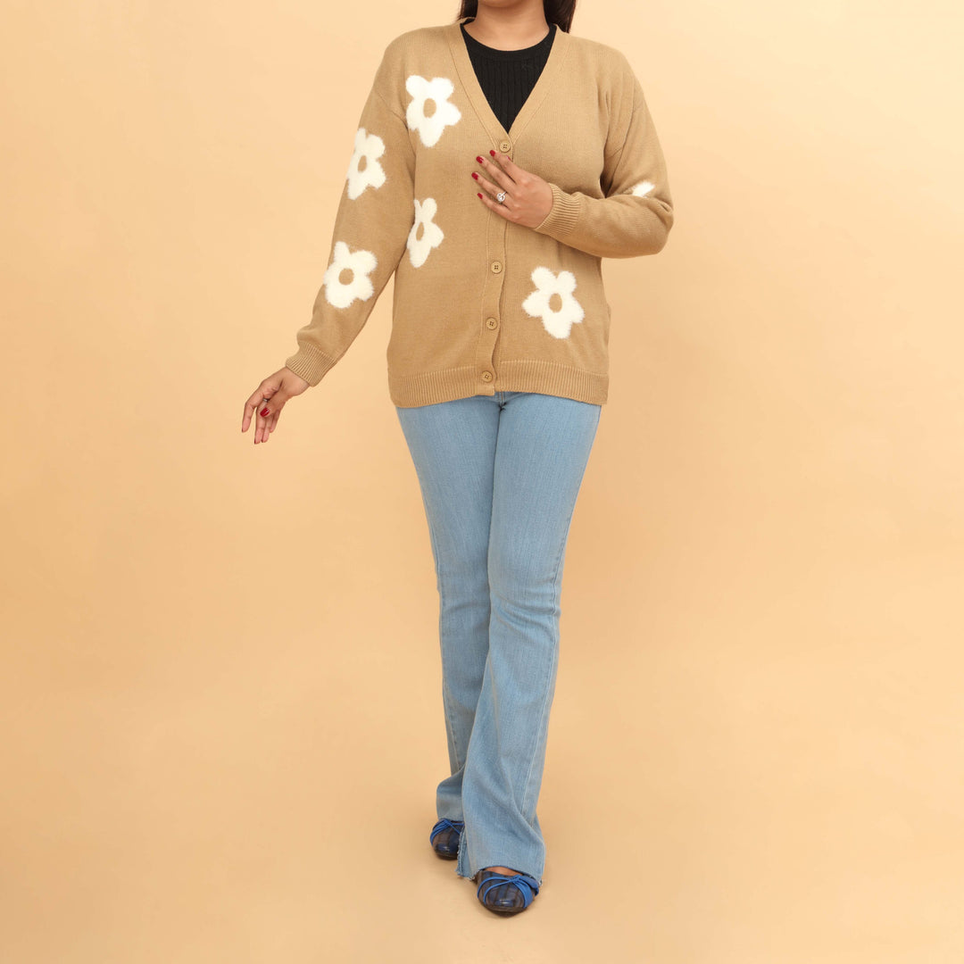 Beige Cotton Thread Winter Sweater PW4814