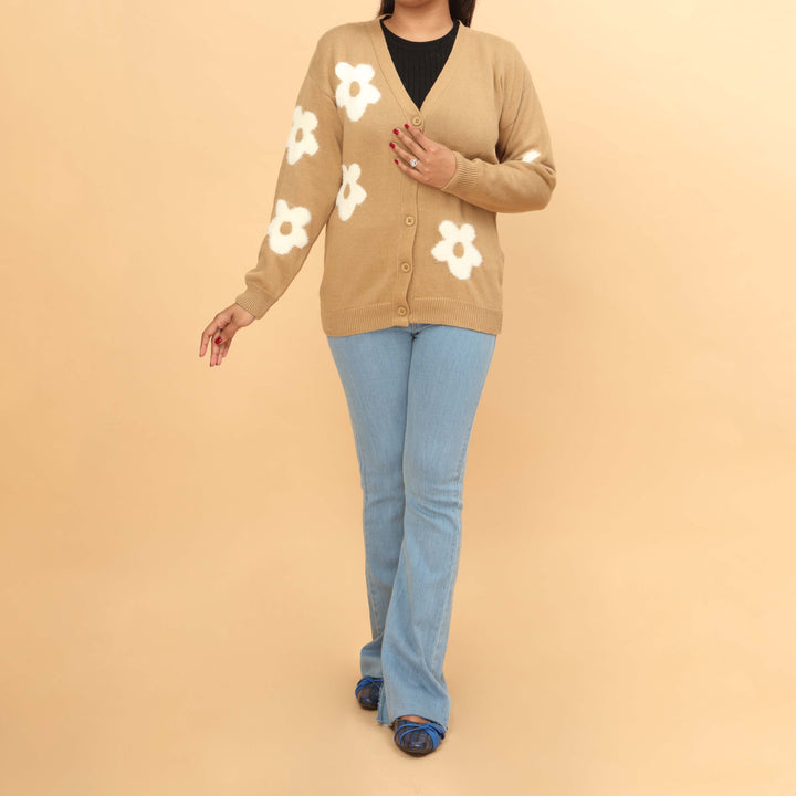 Beige Cotton Thread Winter Sweater PW4814