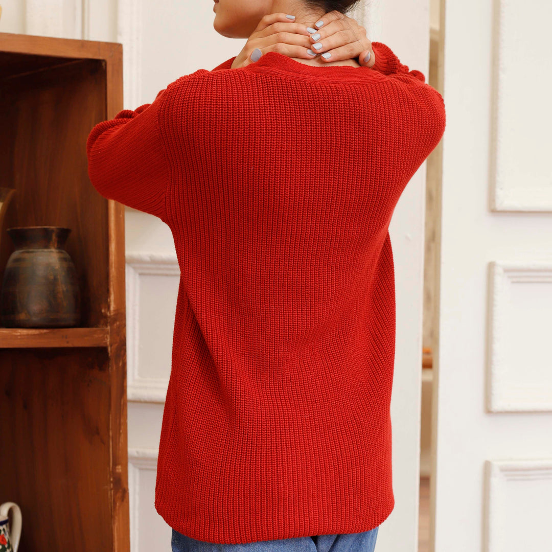 Maroon Cotton Thread Winter Sweater PW4822