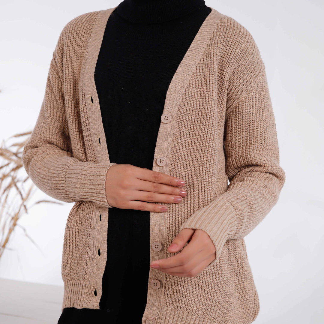 Beige Mid Length Cardigan PW4824