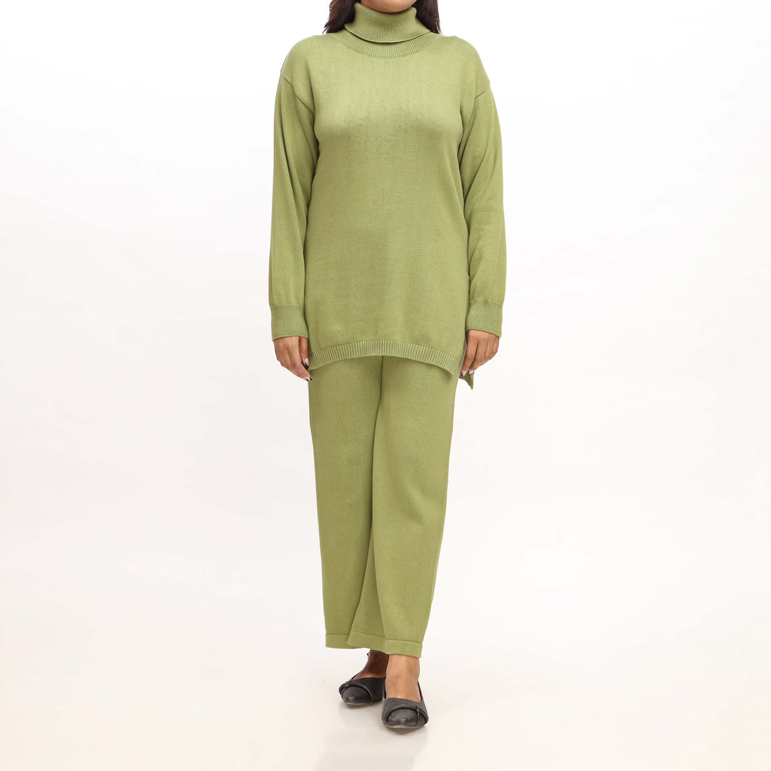 Green Cotton Thread Sweater Cord Set PW4858