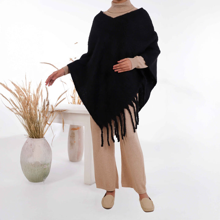 Black Winter Acrylic Cape Shawl PW4904