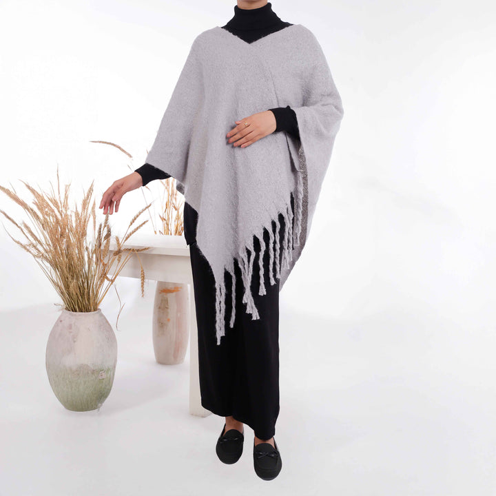 Grey Winter Acrylic Cape Shawl PW4906