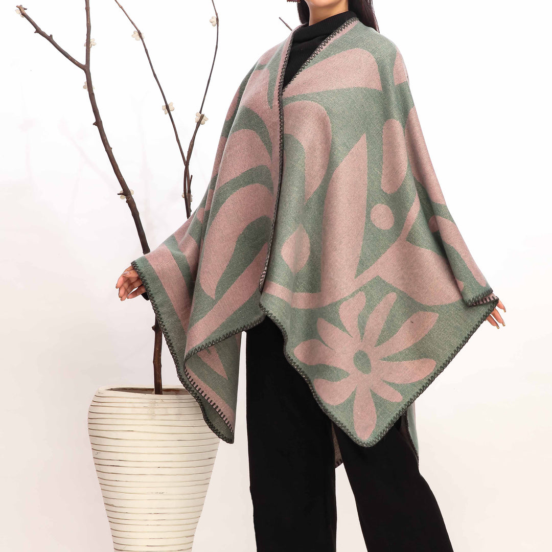 Green Winter Cape Shawl PW4942