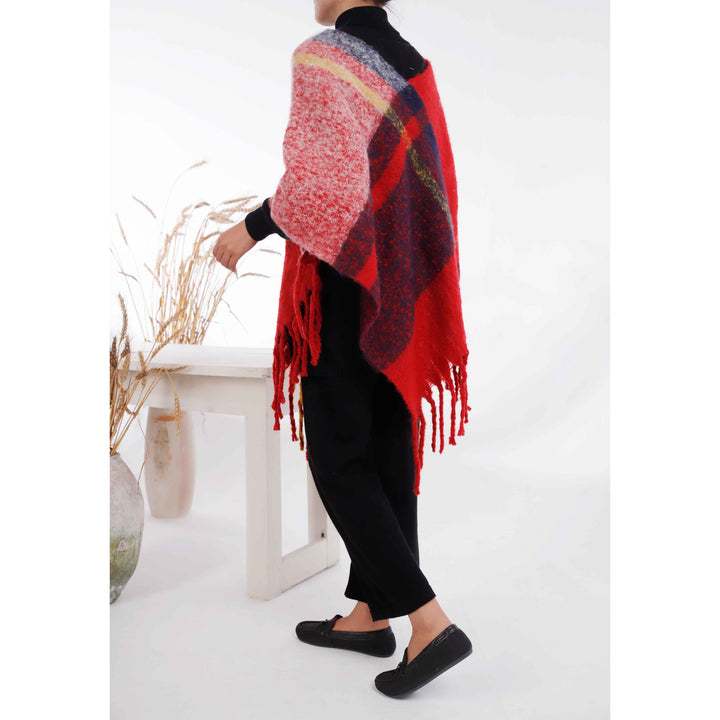 Red Winter Acrylic Cape Shawl PW4950