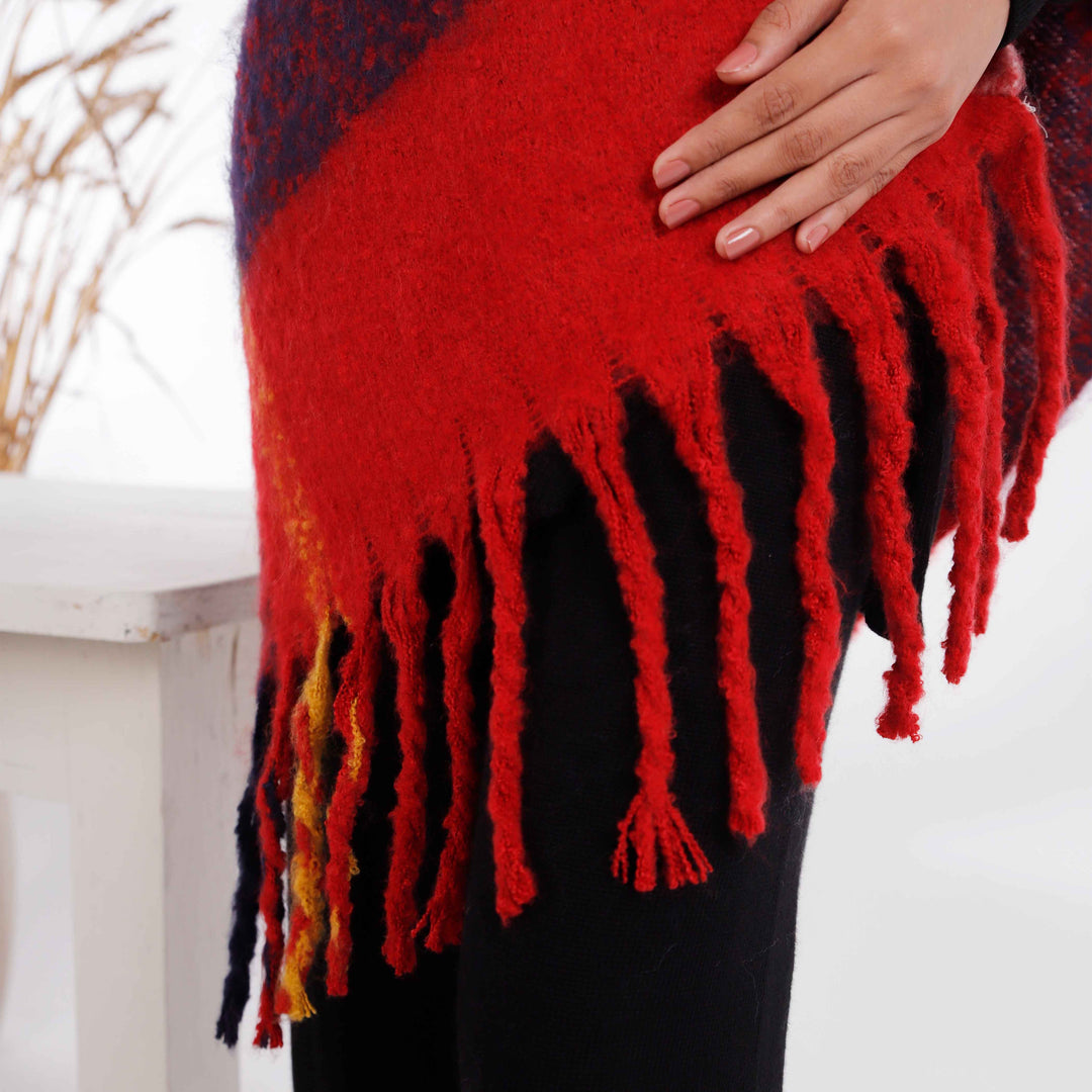 Red Winter Acrylic Cape Shawl PW4950