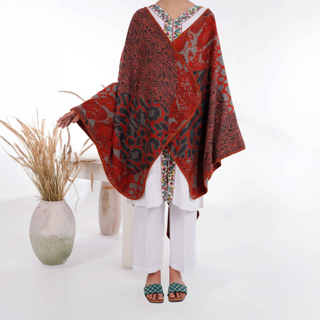 Red Winter Acrylic Cape Shawl PW4974