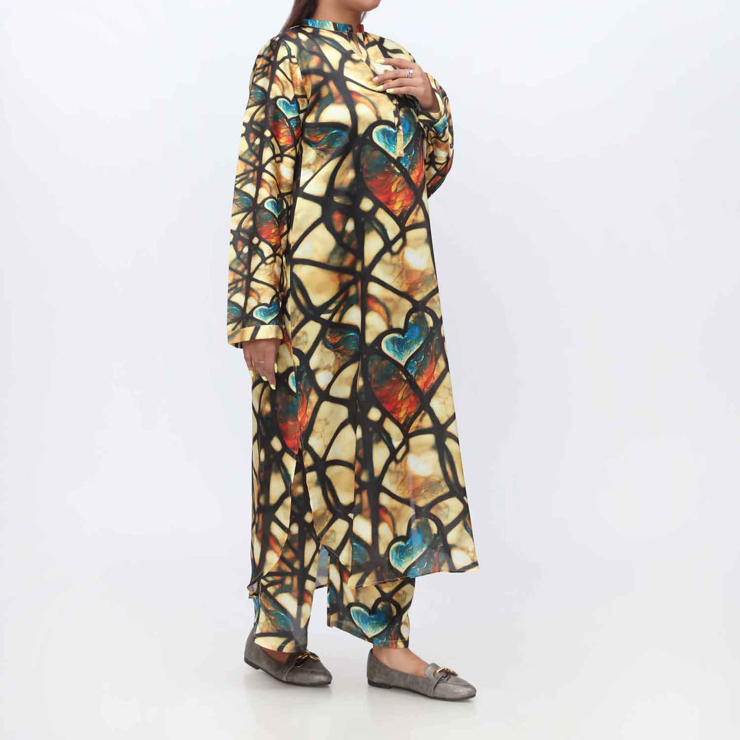 2PC- Digital Printed Shamoz Silk Shirt &Trouser PW9013