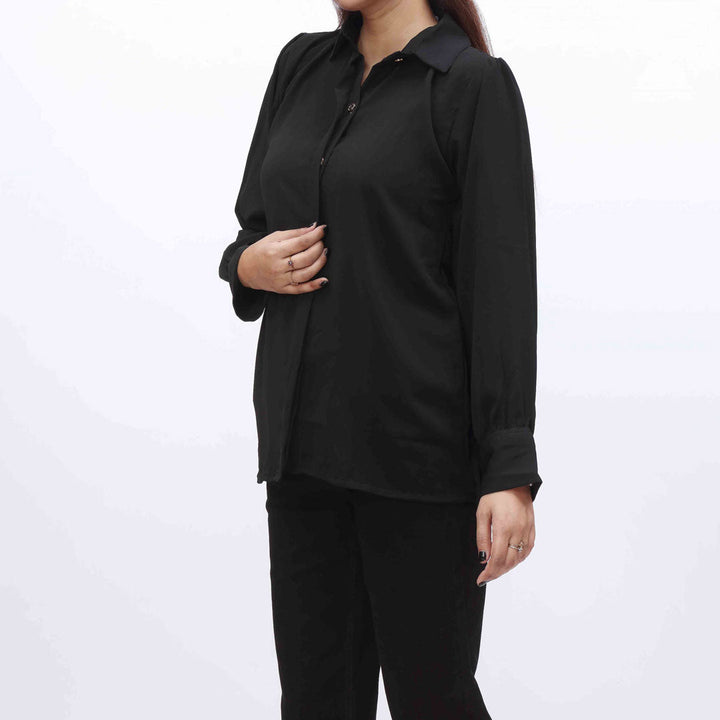 Black Plain Georget Chiffon Top PW9020