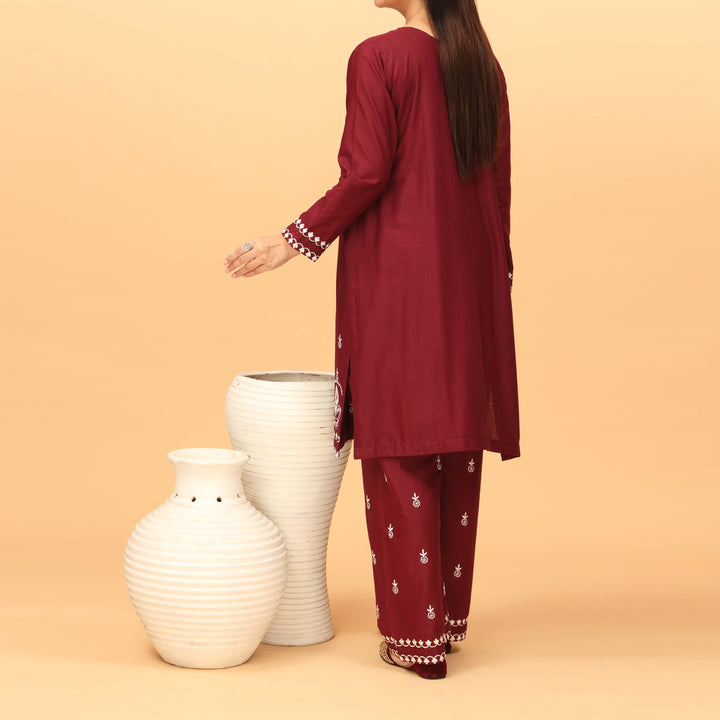 2PC- Embroidered Cambric Suit PW9051