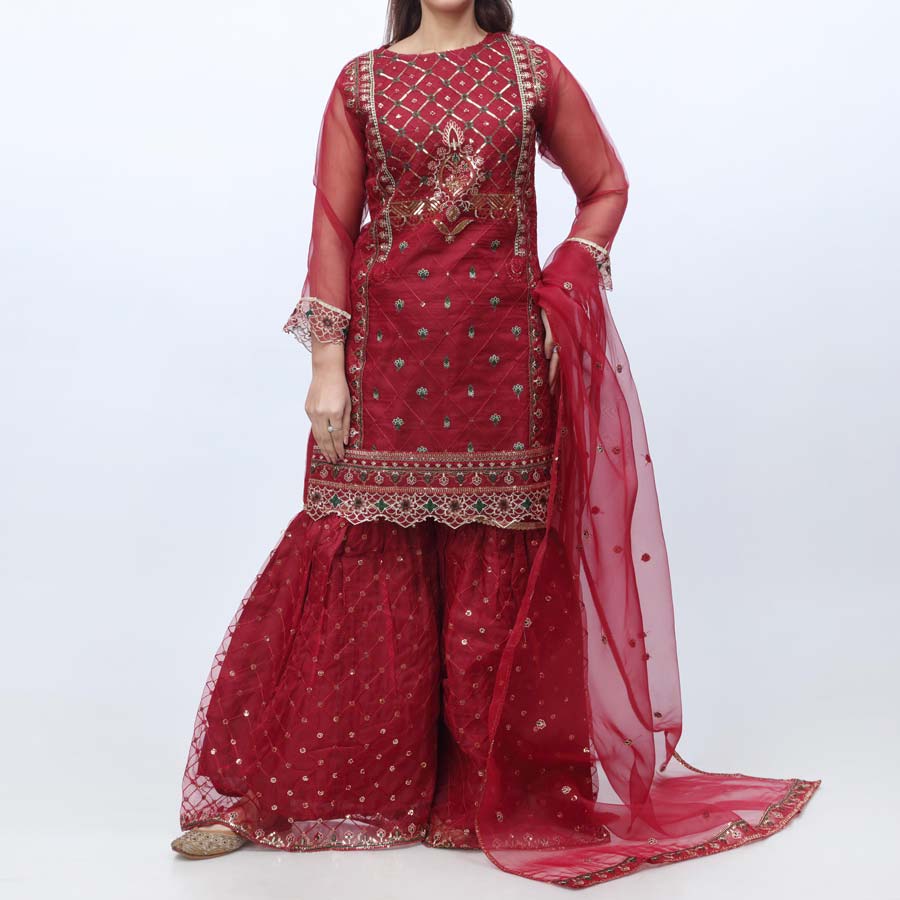 3PC- Embellished Organza Suit PW9088