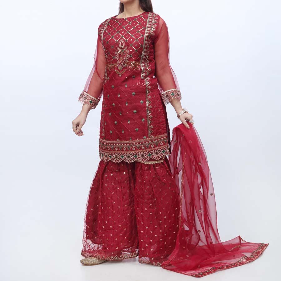 3PC- Embellished Organza Suit PW9088