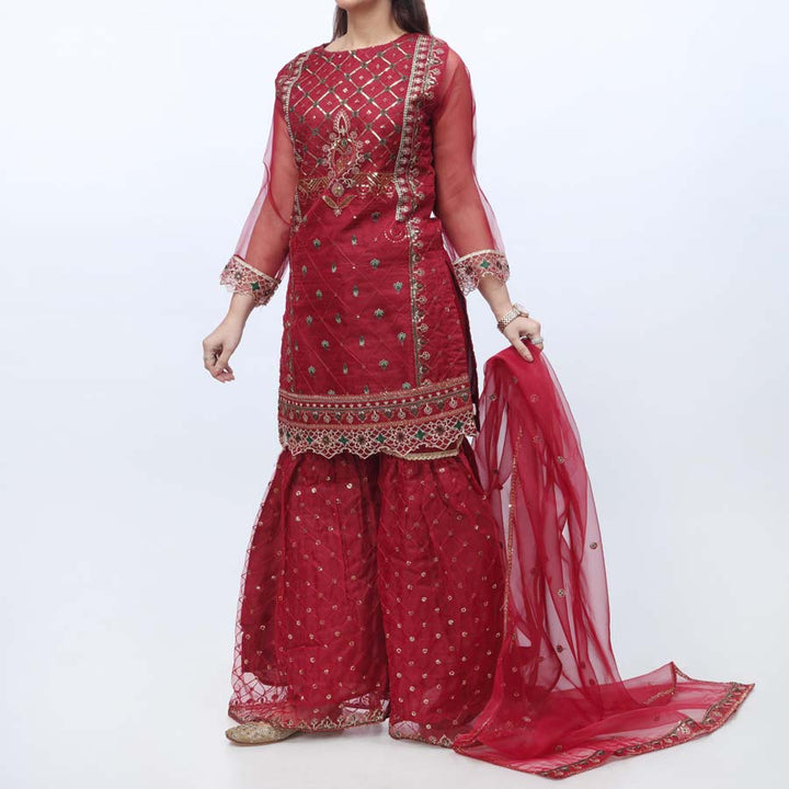 3PC- Embellished Organza Suit PW9088