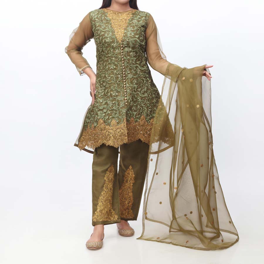 3PC- Embellished Organza Suit PW9091