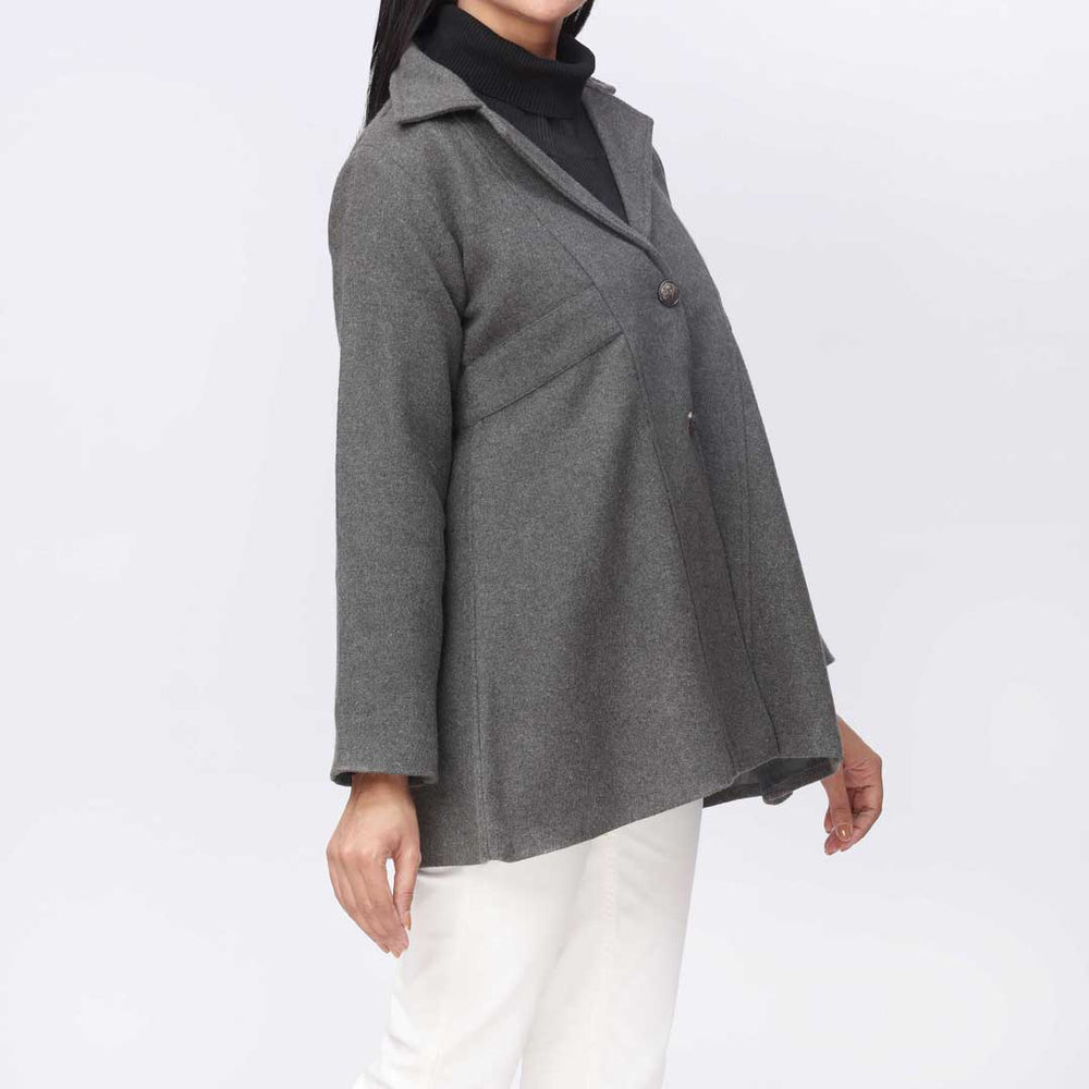 Grey Woolen Button Coat  PW9118