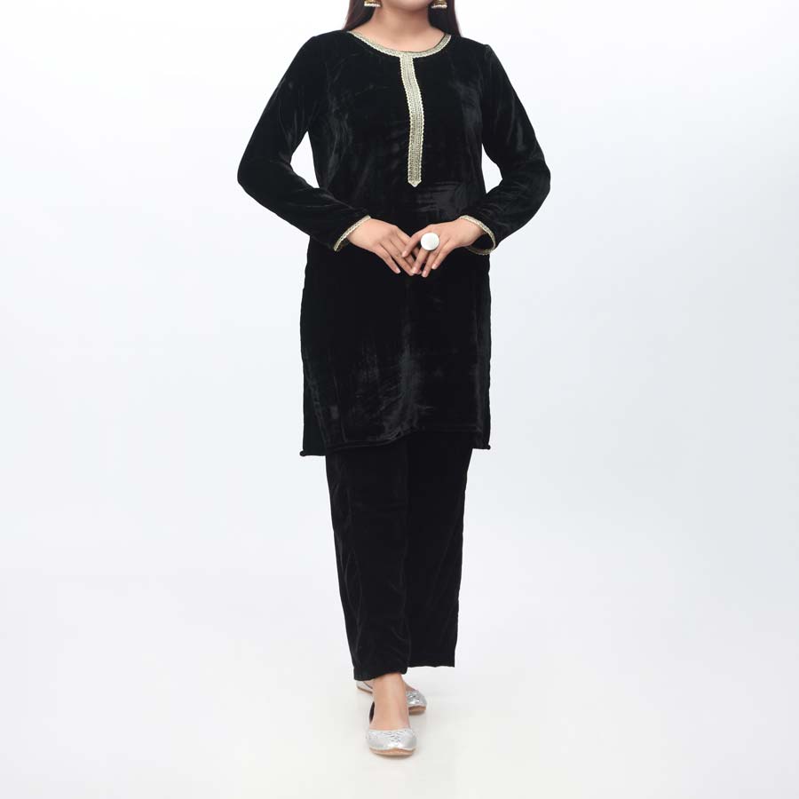 2PC- Solid Velvet Shirt & Trouser PW9131