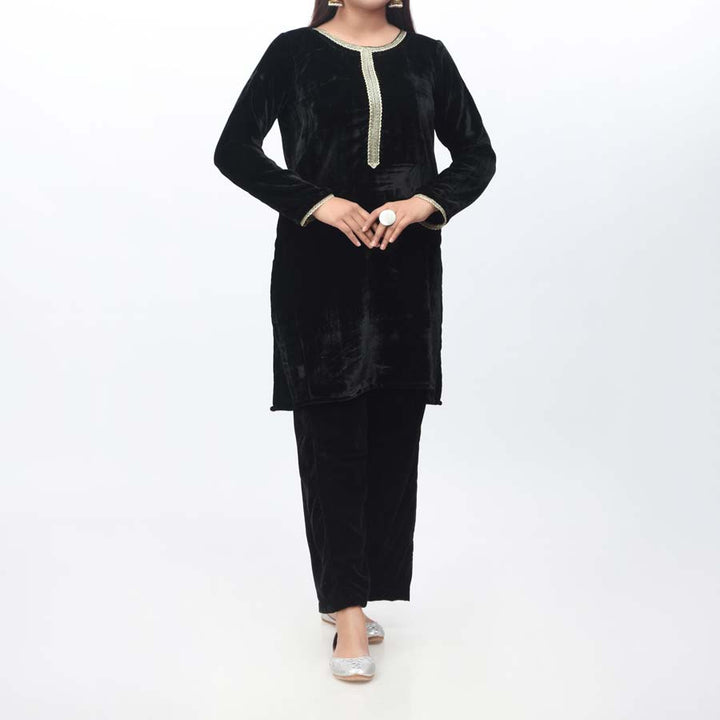 2PC- Solid Velvet Shirt & Trouser PW9131