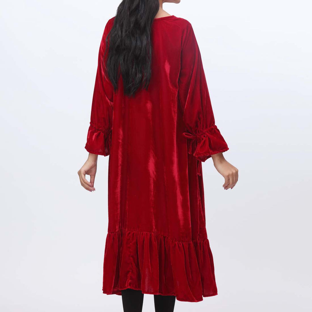 1PC- Solid Velvet Long Shirt  PW9140