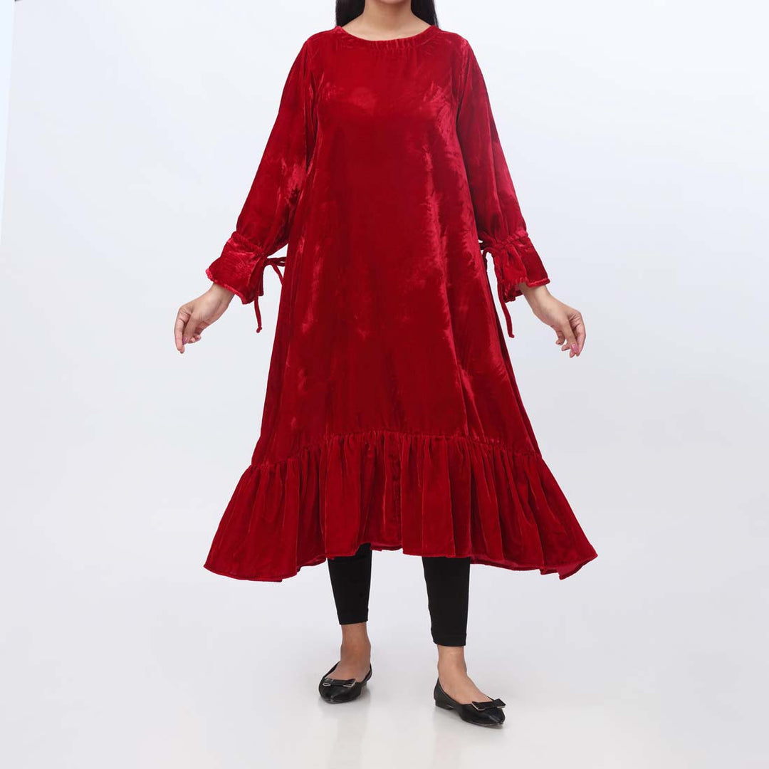 1PC- Solid Velvet Long Shirt  PW9140