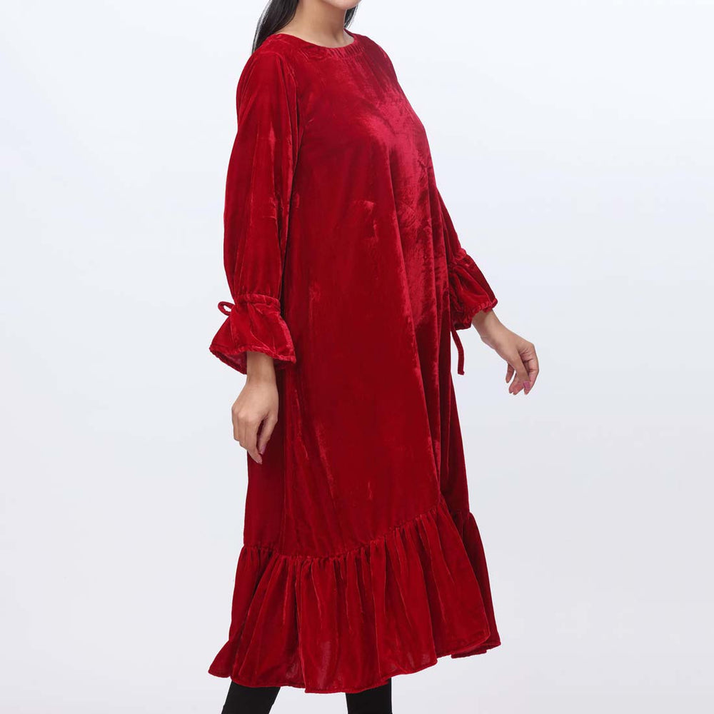 1PC- Solid Velvet Long Shirt  PW9140