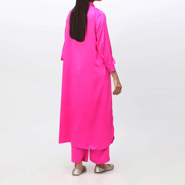 2PC- Solid Satin Silk Shirt & Trouser PW9164