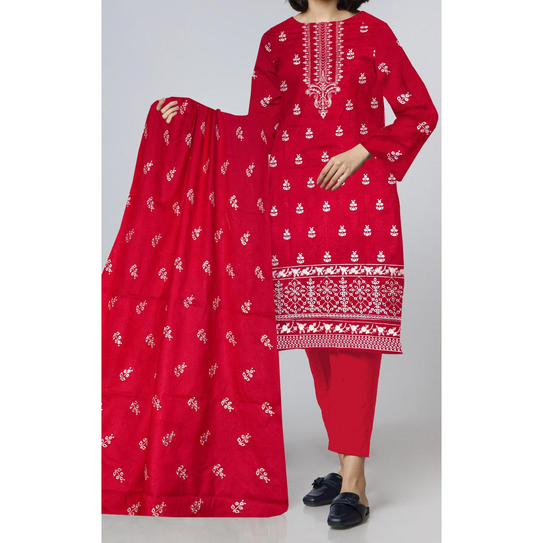 3PC- Unstitched Premiuim Embroidered Dhanak Suit PW9584