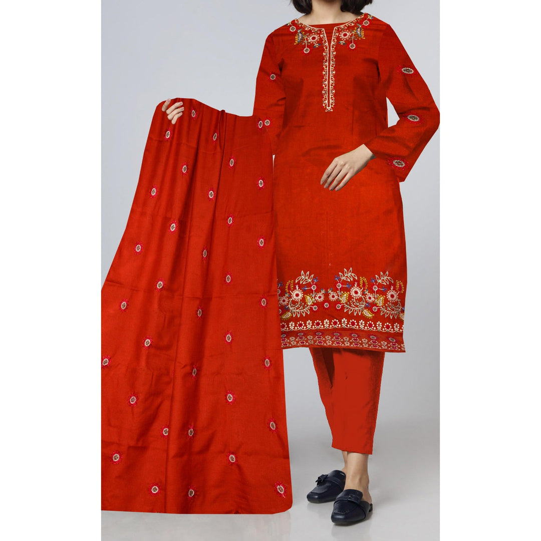 3PC- Unstitched Premiuim Embroidered Dhanak Suit PW9585