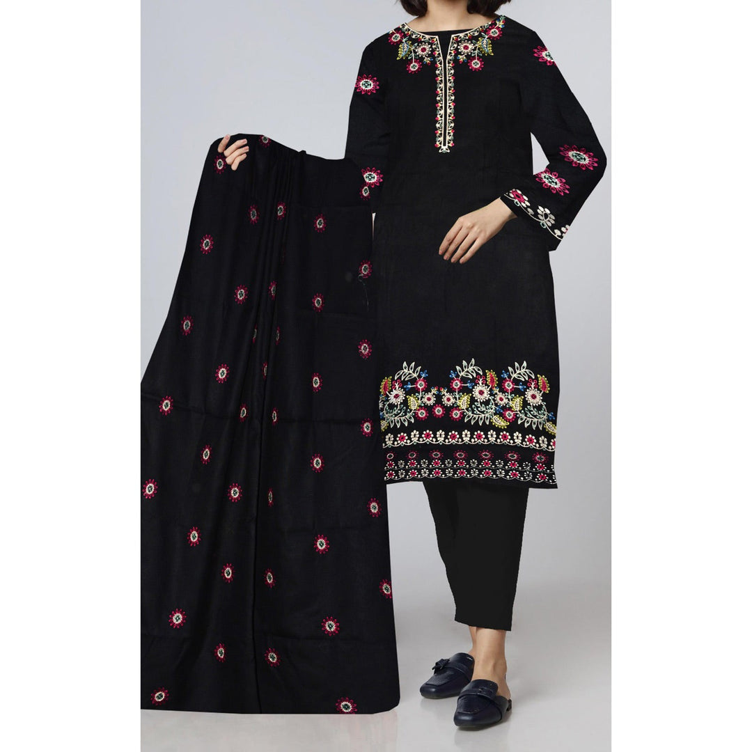 3PC- Unstitched Premiuim Embroidered Dhanak Suit PW9587