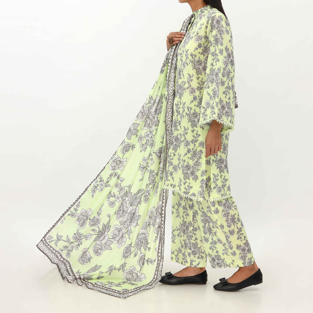 3PC- Unstitched Ebroidered Lawn Suit US5448