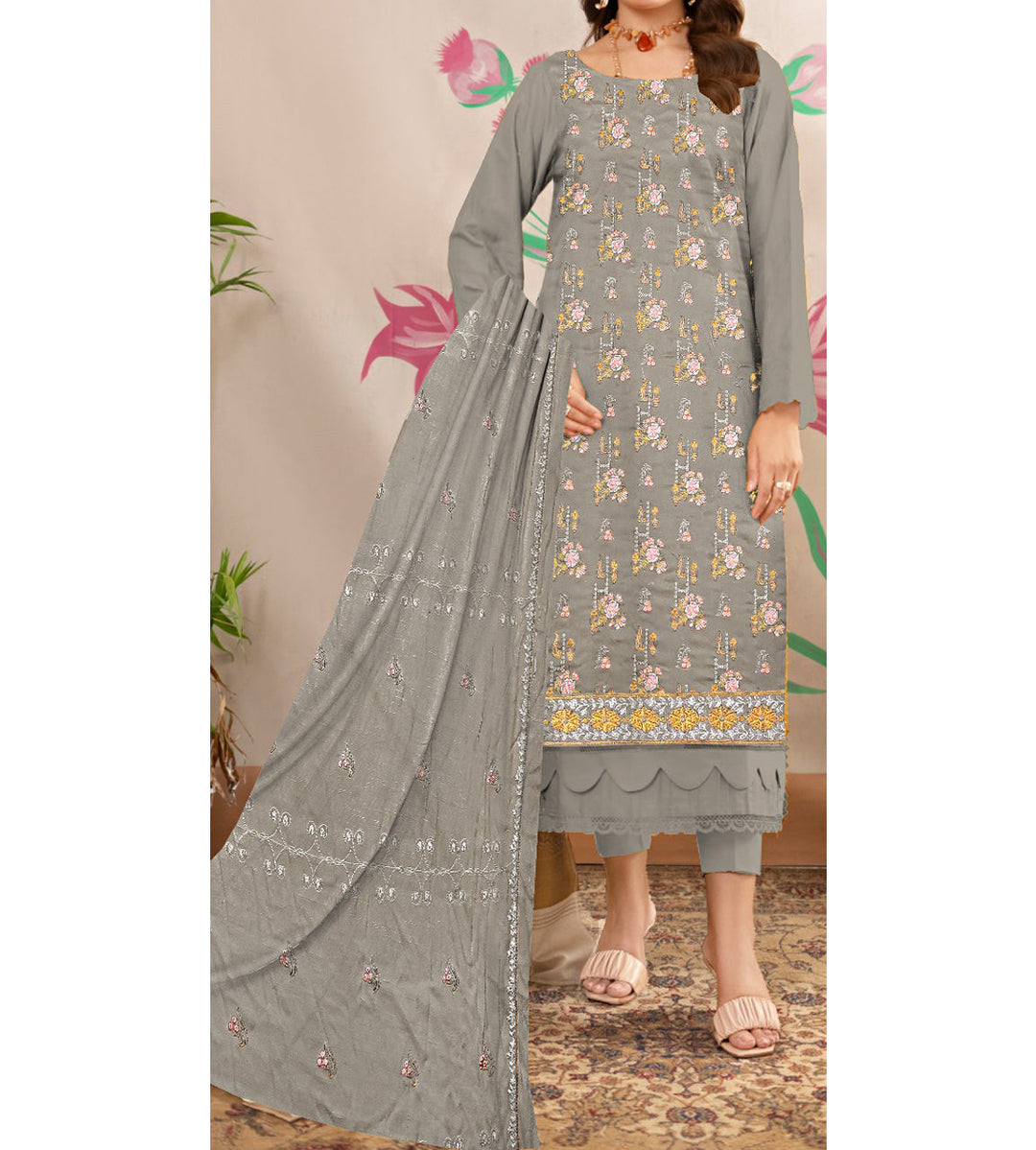 3PC- Unstitched Embroidered Lawn Suit US5245