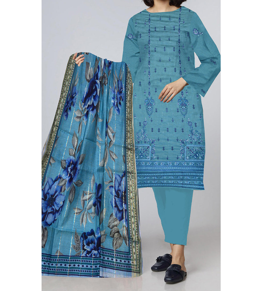 3PC- Unstitched Embroidered Lawn Suit US5348