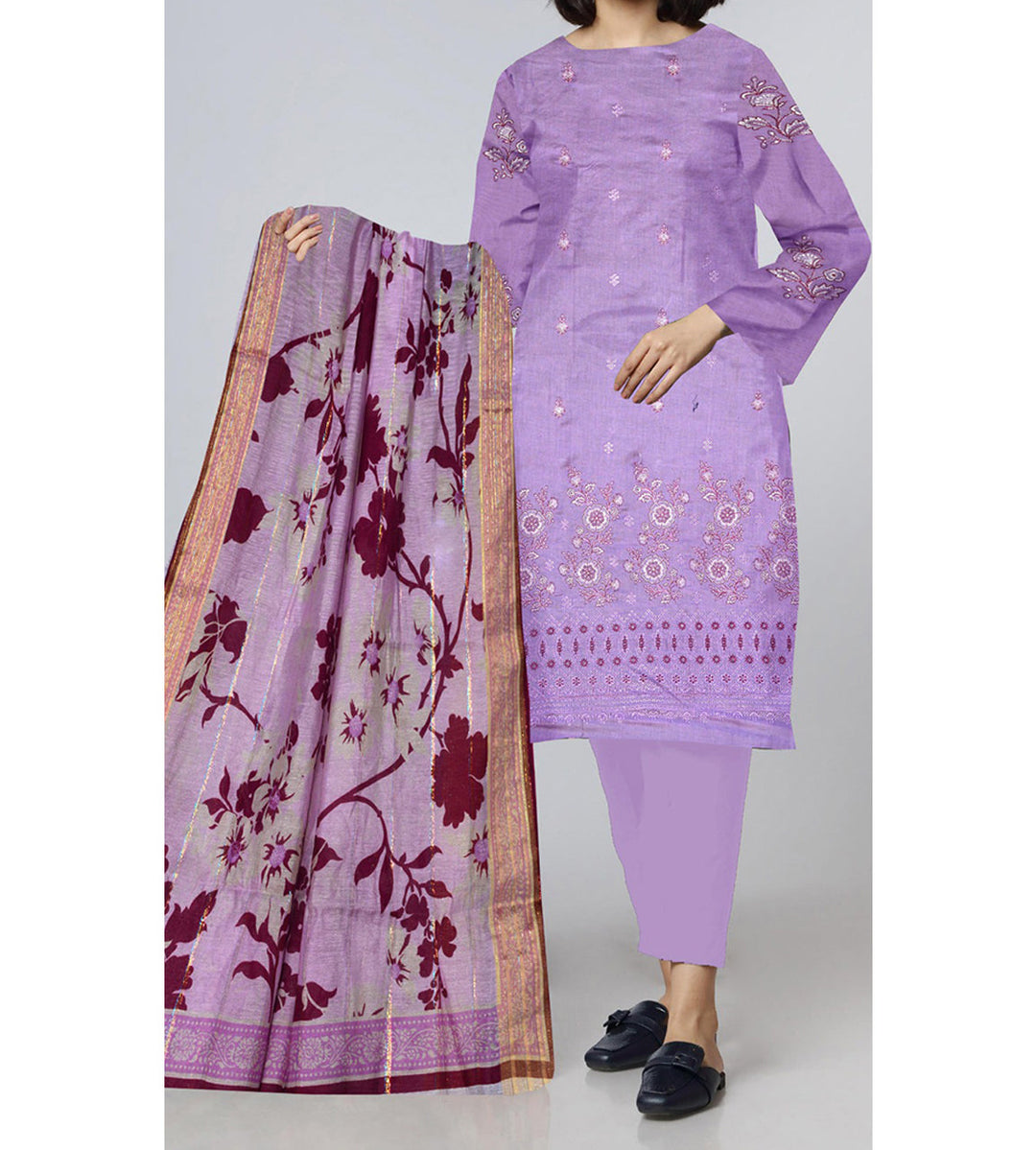 3PC- Unstitched Embroidered Lawn Suit US5349