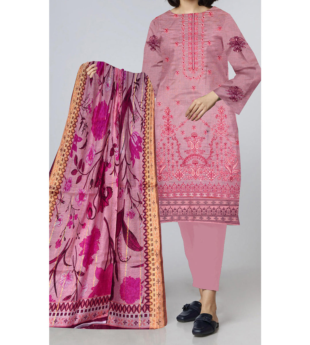 3PC- Unstitched Embroidered Lawn Suit US5352