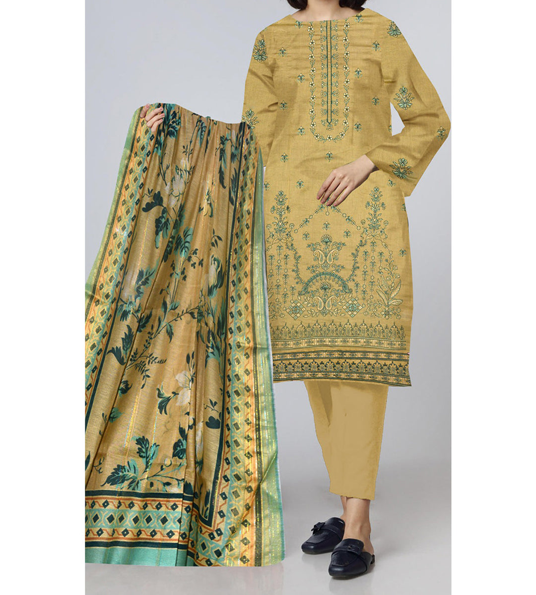 3PC- Unstitched Embroidered Lawn Suit US5353