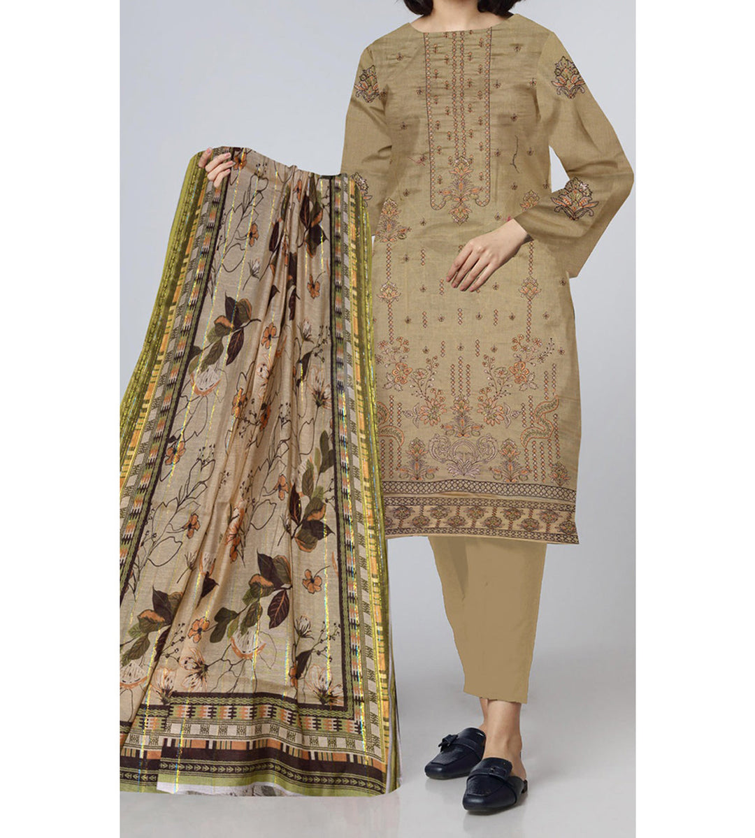 3PC- Unstitched Embroidered Lawn Suit US5354