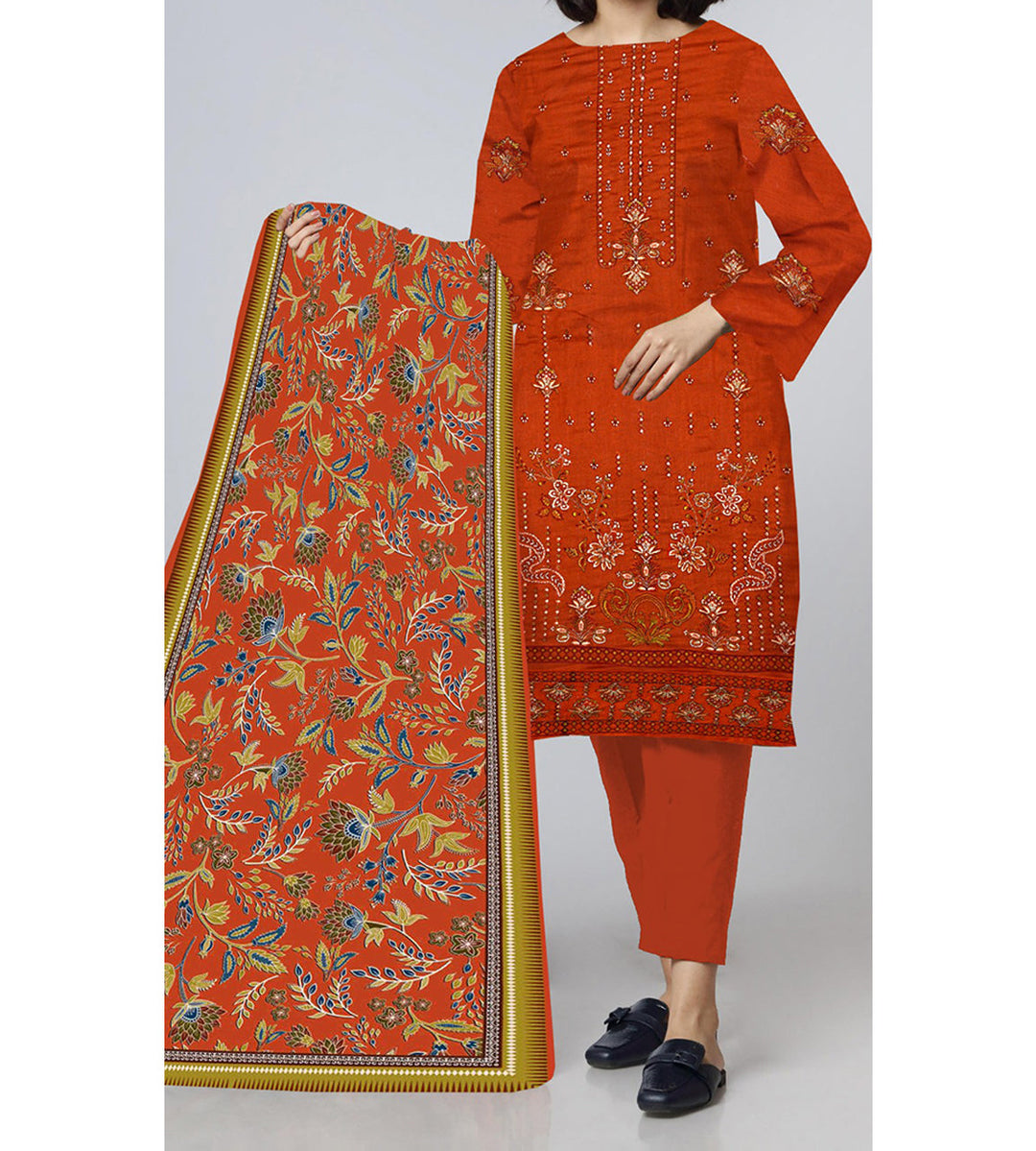 3PC- Unstitched Embroidered Lawn Suit US5355