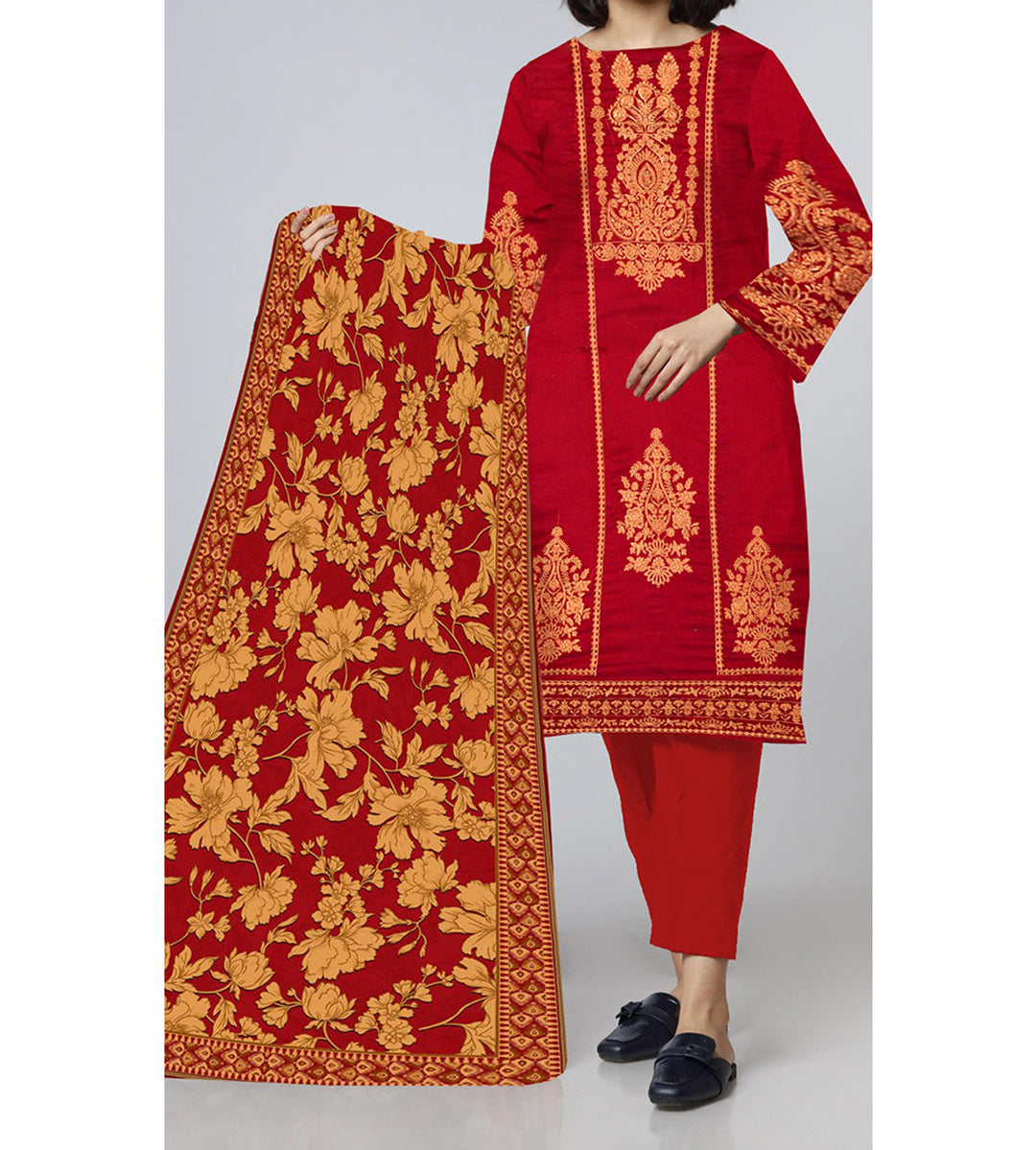3PC- Unstitched Embroidered Lawn Suit US5357