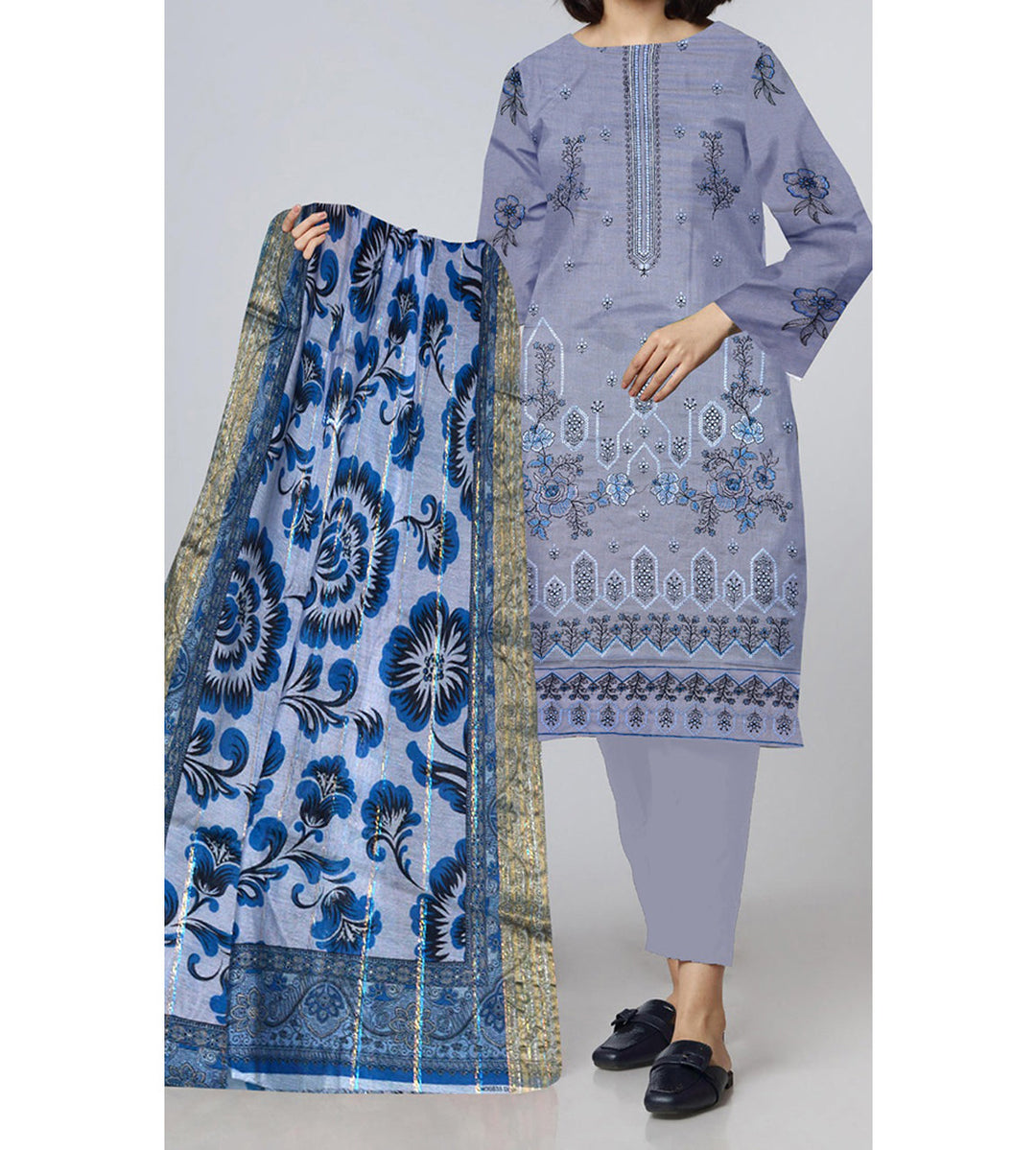 3PC- Unstitched Embroidered Lawn Suit US5358