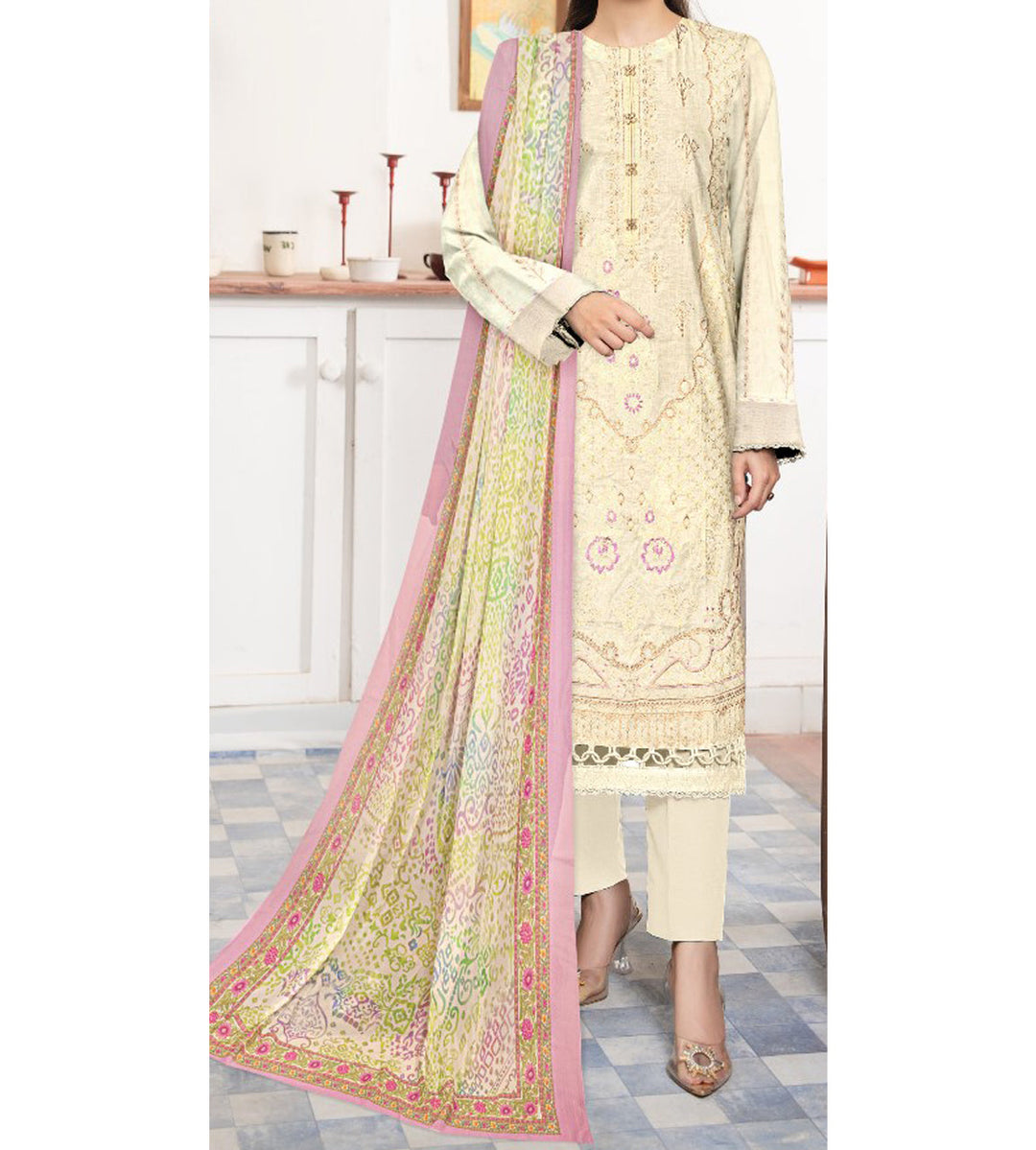 3PC- Unstitched Embroidered Lawn Suit US5380